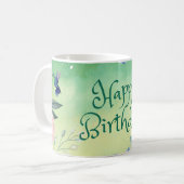 Happy Birthday Blue, roze Waterverf Flowers Koffiemok (Voorkant links)