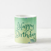 Happy Birthday Blue, roze Waterverf Flowers Koffiemok (Center)