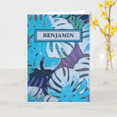 Happy Birthday Blue Waterverf Botanical Custom Kaart (Gele Bloem)