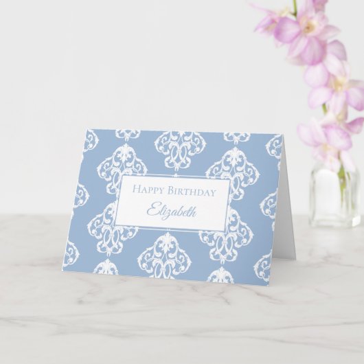 Happy Birthday Blue White Baroque Kaart (Orchidee)