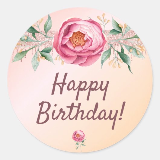 Happy Birthday blush roze rose goud bloemen Ronde Sticker (Voorkant)