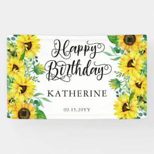Happy Birthday Boho Sunflower   Eucalyptuspartij Spandoek