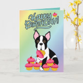 Happy Birthday! Boston Terrier Cupcakes Card Kaart (Gele Bloem)