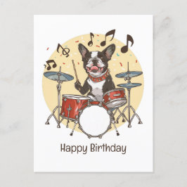 Happy Birthday Boston Terrier Dog Playing Drums Briefkaart