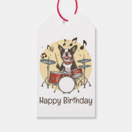 Happy Birthday Boston Terrier Dog Playing Drums Cadeaulabel