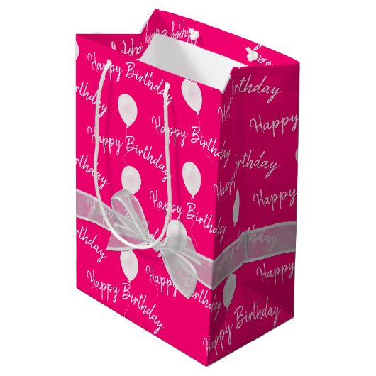 Happy Birthday Bow en Balloons Medium Cadeauzakje (Achterkant Gekanteld)