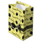 Happy Birthday Bow en Black Balloons Medium Cadeauzakje (Voorkant Gekanteld)