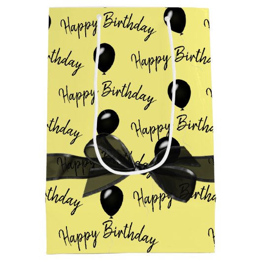 Happy Birthday Bow en Black Balloons Medium Cadeauzakje (Achterkant)