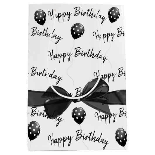 Happy Birthday Bow en Polka Dot Balloons Medium Cadeauzakje (Voorkant)