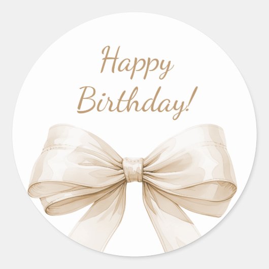 Happy Birthday Bow Ivory Beige elegant Ronde Sticker (Voorkant)