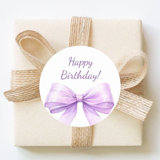 Happy Birthday Bow Lavender elegant Ronde Sticker
