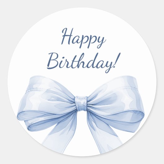 Happy Birthday Bow Light Blue elegant Ronde Sticker (Voorkant)
