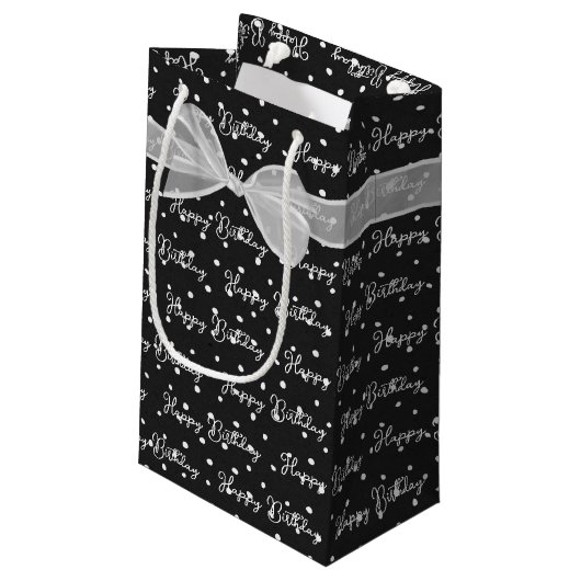 Happy Birthday Bow op poka Dots Klein Cadeauzakje (Achterkant Gekanteld)