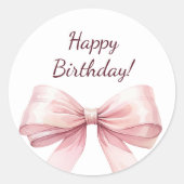 Happy Birthday Bow Pink elegant Ronde Sticker (Voorkant)