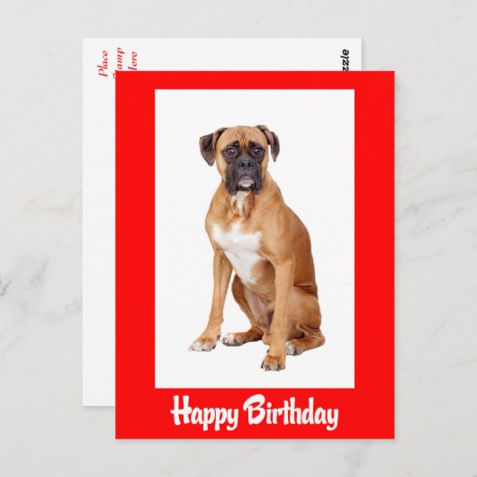 Happy Birthday Boxer Puppy Dog Rood Briefkaart (Voorkant / Achterkant)