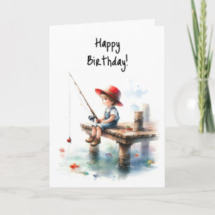 Happy Birthday Boy Vist vijver pier rood Pet Kaart