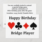Happy Birthday Bridge Player Vier Card Suits Kaart (Voorkant / Achterkant)