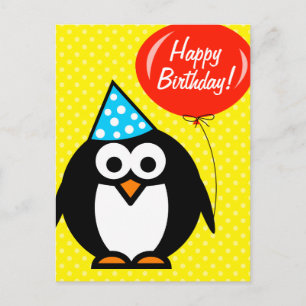 Happy Birthday briefkaart Leuke pinguïn en ballo