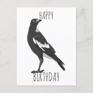 Happy Birthday briefkaart met Australische magpie