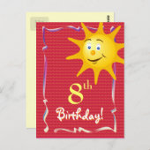  Happy Birthday briefkaart met leuke zon (Voorkant / Achterkant)