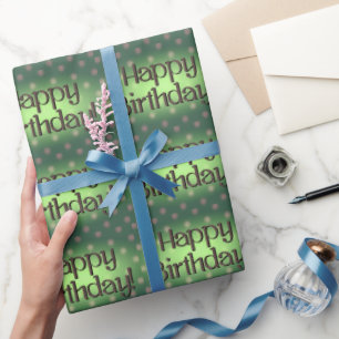 Happy Birthday Brown Polka Dot Text Green Bkgrd Cadeaupapier
