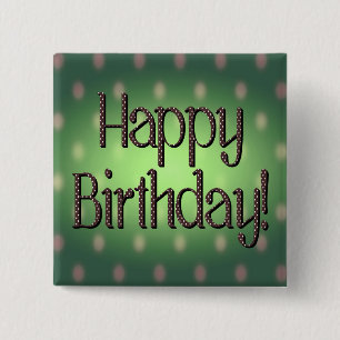 Happy Birthday Brown Polka Dot Text Green Bkgrd Vierkante Button 5,1 Cm