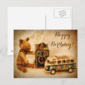 Happy Birthday-bruin houten  speelgoed Briefkaart (Voorkant / Achterkant)