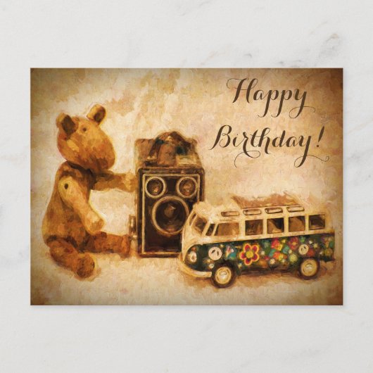 Happy Birthday-bruin houten  speelgoed Briefkaart (Voorkant)