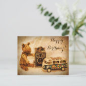 Happy Birthday-bruin houten  speelgoed Briefkaart (Staand voorkant)