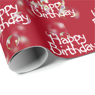 Happy Birthday Bubbles op rood omslagpapier Cadeaupapier
