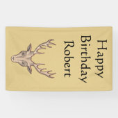 Happy Birthday Buck Deer Head Antlers Tan Spandoek (Horizontaal)