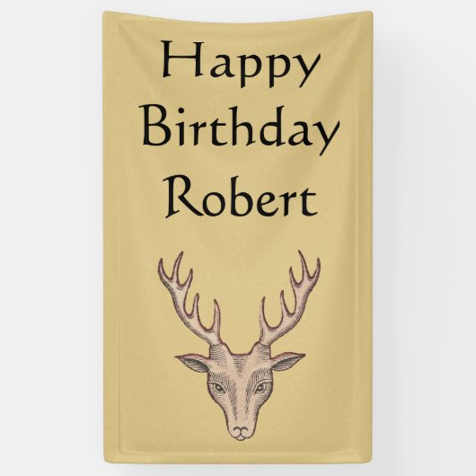 Happy Birthday Buck Deer Head Antlers Tan Spandoek (Verticaal)