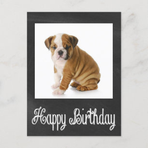 Happy Birthday Bulldog Puppy Krijtbord Briefkaart
