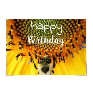 "Happy Birthday" Bumblebee Sunflower Kaart