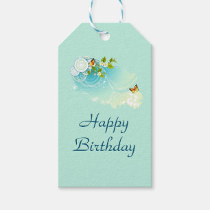 Happy Birthday Butterflies en bloesems Cadeaulabel