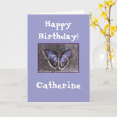 Happy Birthday-butterfly/Naam aanpassen Kaart (Gele Bloem)