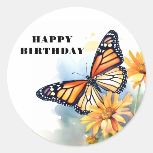 Happy Birthday Butterfly Ronde Sticker (Voorkant)