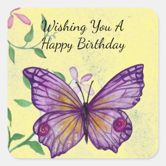 Happy Birthday Butterfly Sticker (Voorkant)