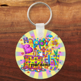 Happy Birthday Cake aangepaste naam Sleutelhanger