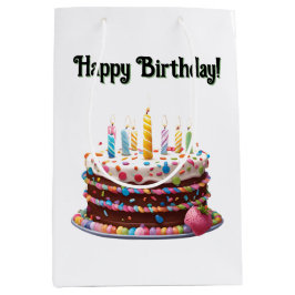 Happy Birthday Cake Bag Gift Party Medium Cadeauzakje