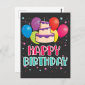 Happy Birthday Cake Balloon Celebration Confetti Briefkaart (Voorkant / Achterkant)
