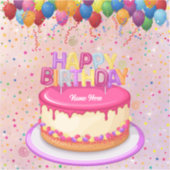 Happy Birthday Cake Balloon en Confetti Sticker (Voorkant)