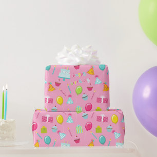 Happy Birthday Cake Balloons Candles Cadeaus Aqua Cadeaupapier