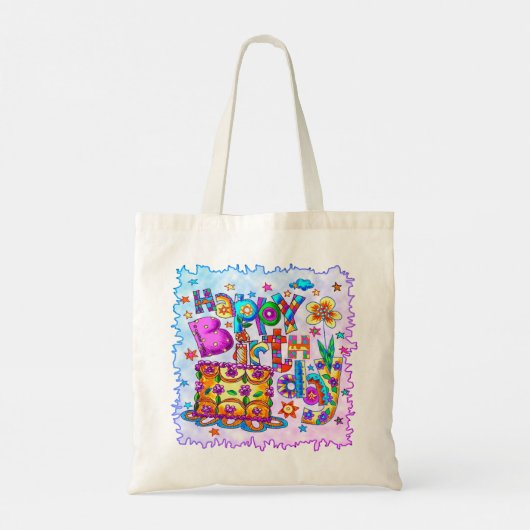 Happy Birthday Cake canvas tassen (Achterkant)