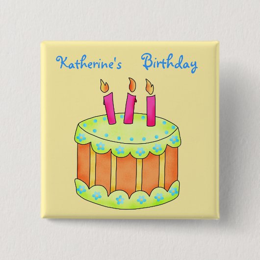 Happy Birthday Cake Personalized Yellow Pin Vierkante Button 5,1 Cm (Voorkant)
