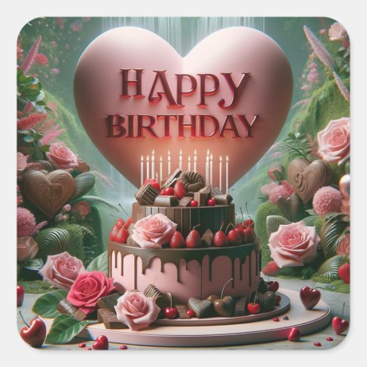 Happy Birthday Cake Vierkante Sticker (Voorkant)
