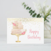 Happy Birthday Cake Waterverf Kaart (Staand voorkant)