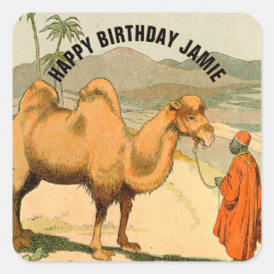 Happy Birthday Camel geïllustreerd Vierkante Sticker