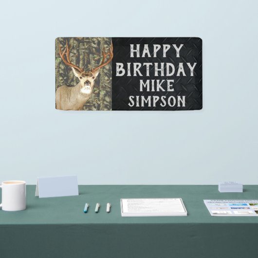 Happy Birthday Camouflage Deer Hunting Mannen Spandoek (Beurs)