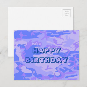 Happy Birthday Camouflage Pastel Blauw Abstract Briefkaart